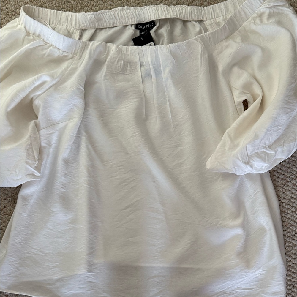 City Chic white Off-Shoulder Puff Sleeve Top